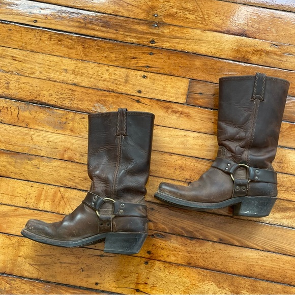 Frye Brown Leather Combat & Moto Boots - Picture 2 of 6